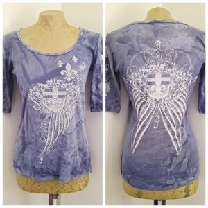 VTG Y2K SLEDGE USA Short Sleeve Blue Tie Dye Embellished T-Shirt S Western Boho